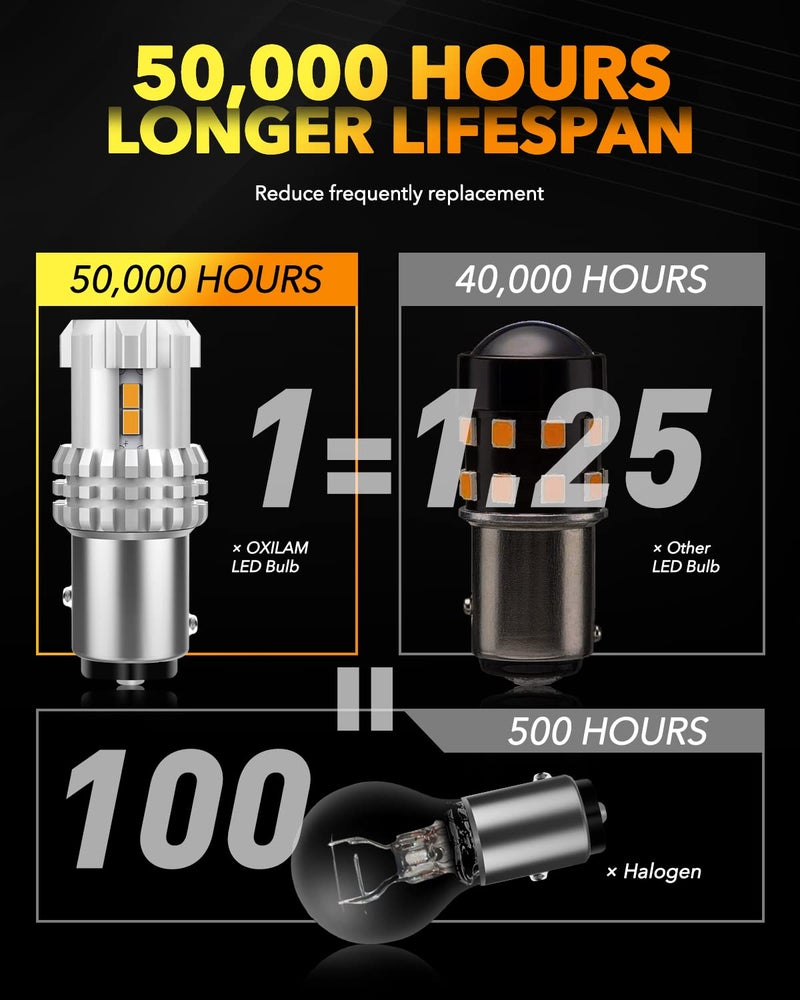 OXILAM 1157 2057 2357 7528 BAY15D LED Bulb Amber Yellow Replacement for Turn Signal Light, Brake Lights, Tail Lights, Blinker Lights, Side Marker Light Extremely Bright - Image 5